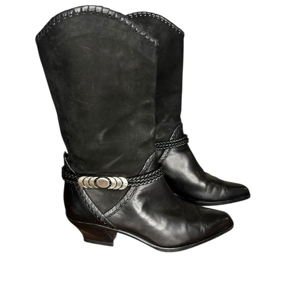Via Spiga Italy Western Leather Suede Silver Accents Short Cowboy Boot 6 1/2